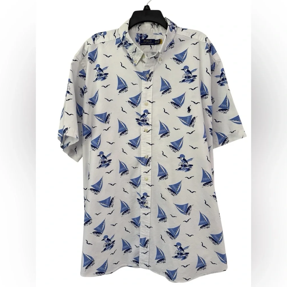Polo Ralph Lauren Nautical Blue & White Button Down Shirt Size 3XB